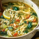 One-Pot Lemon Chicken Orzo Soup Recipe (with Spinach) First Image