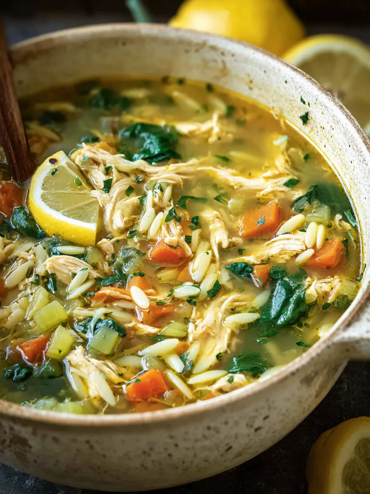 One-Pot Lemon Chicken Orzo Soup Recipe (with Spinach) First Image