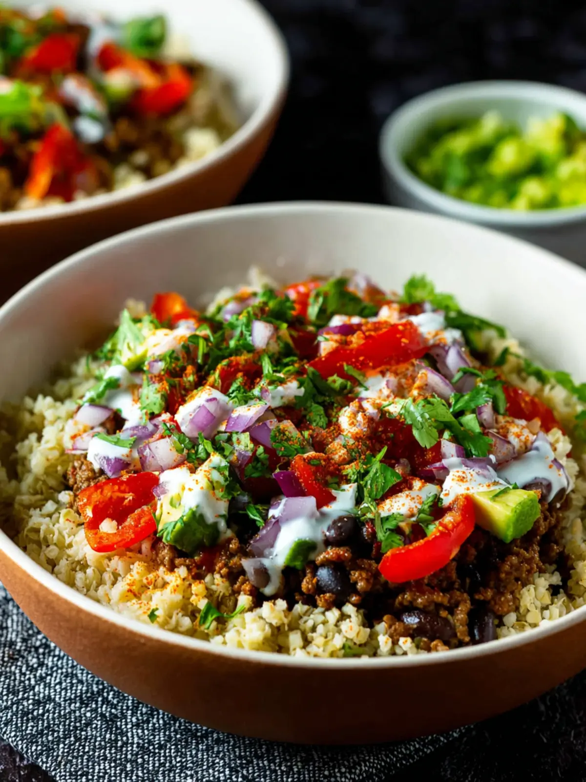 Ground Beef Cauliflower Rice Taco Bowls First Image