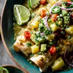 Lightened Up Salsa Verde Chicken Enchiladas with Pineapple Avocado Salsa + Video First Image