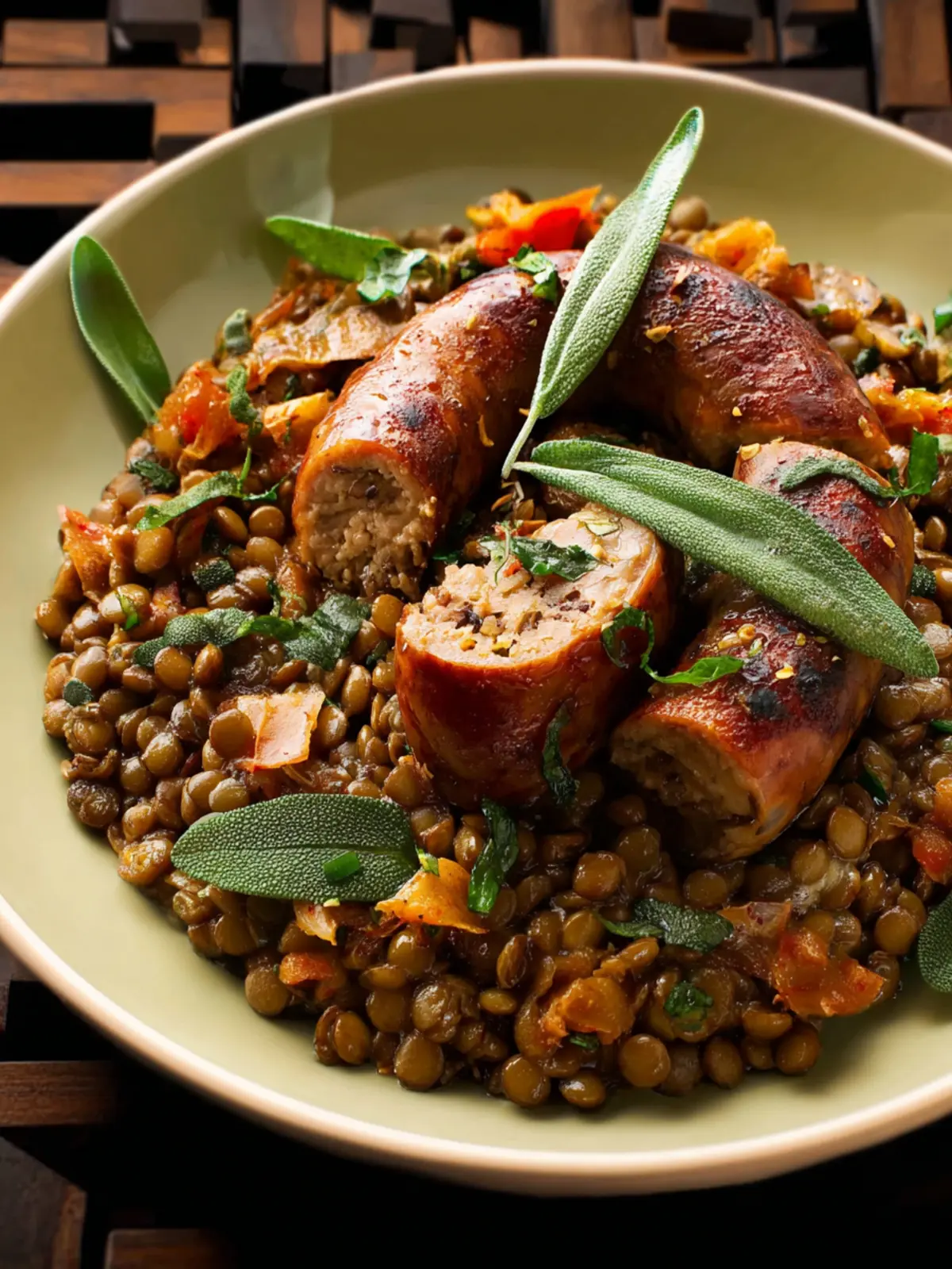 Sausage and Lentils with Fried Sage First Image