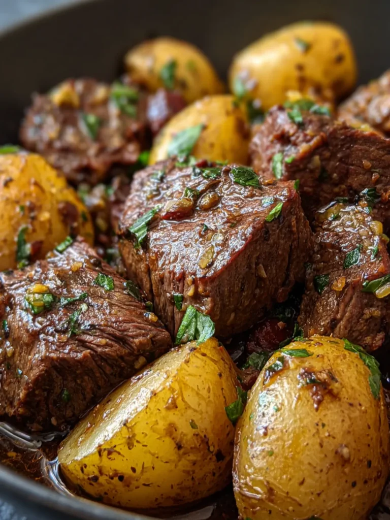 slow cooker garlic butter beef potatoes First Image